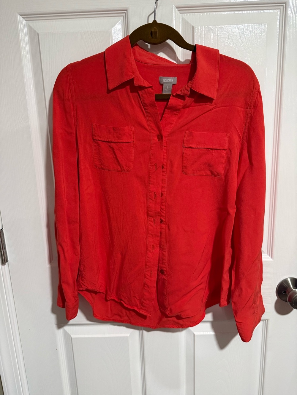 Chico's Coral-Red Button Front Shirt